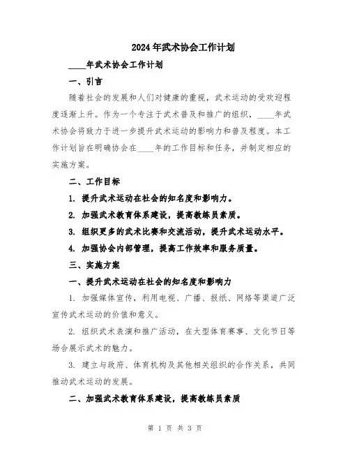 2024年武术协会工作计划