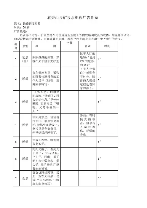 电视广告脚本案例农夫山泉
