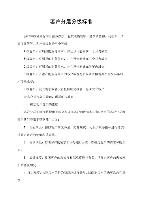 客户分层分级标准