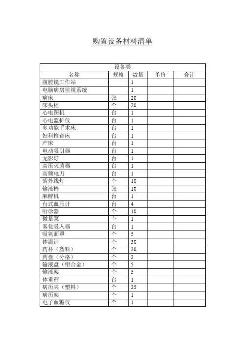 医院购置设备材料清单