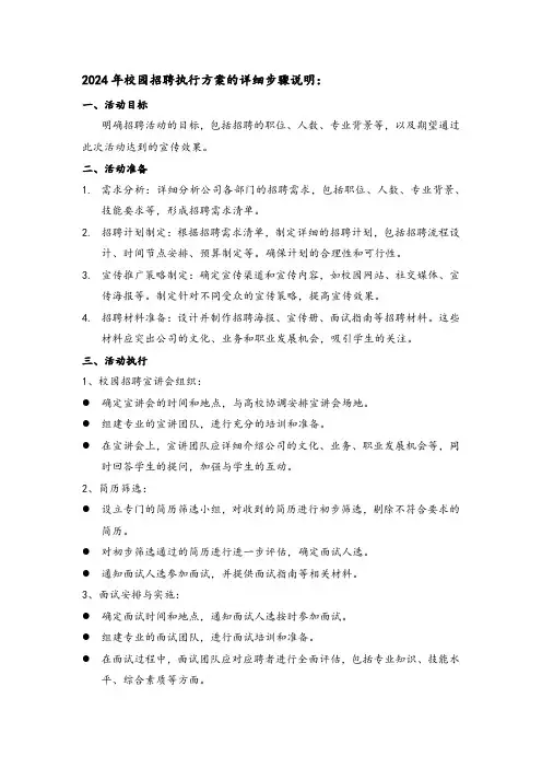 2024年校园招聘执行方案的详细步骤说明
