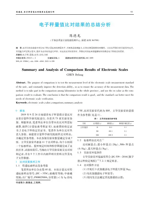 电子秤量值比对结果的总结分析