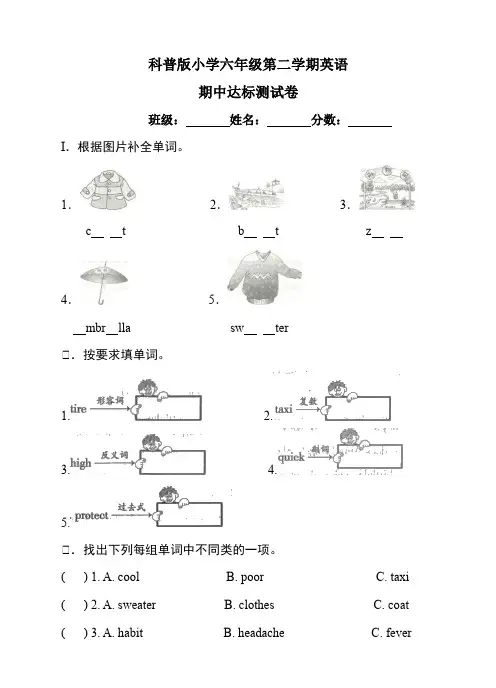 科普版六年级下册英语期中达标测试卷(含答案)