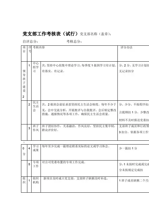 党支部工作考核表