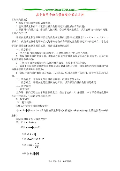 高中数学平面向量数量积的运算律