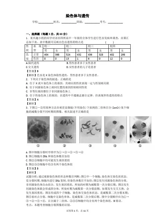 浙科版 染色体与遗传 单元测试