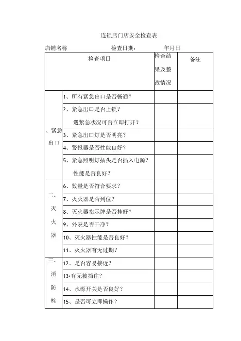 连锁店门店安全检查表