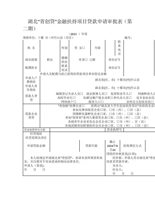 湖北“青创贷”金融扶持项目贷款申请审批表(空白)