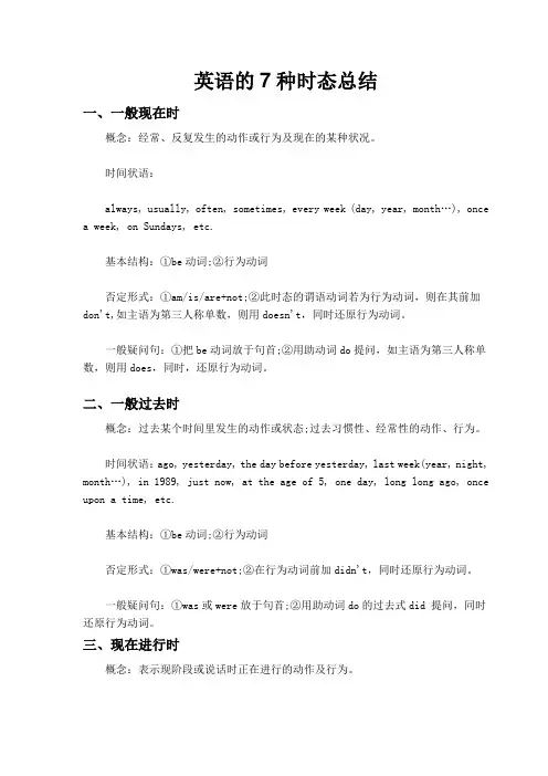 英语的7种时态总结