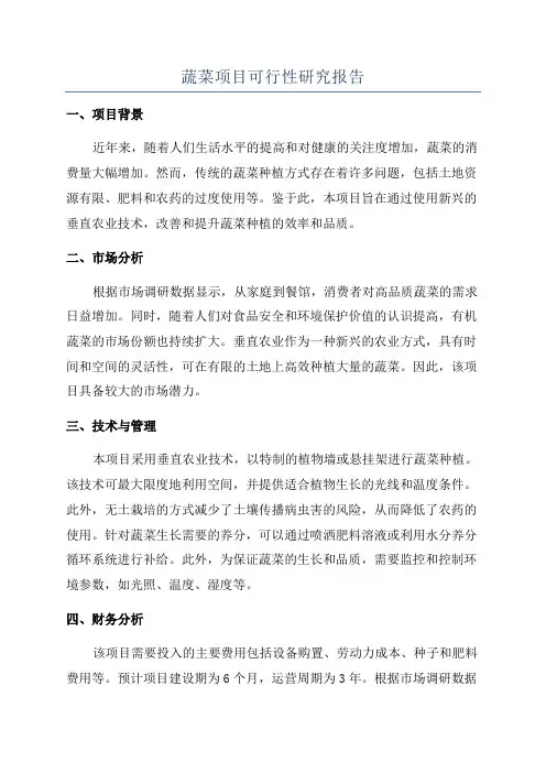 蔬菜项目可行性研究报告