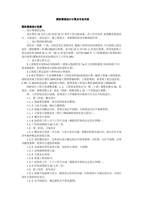 园林景观设计计费及专业术语