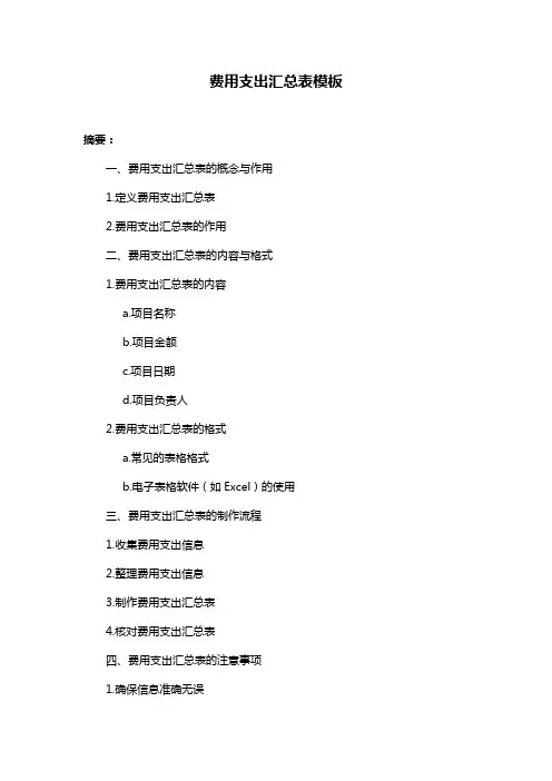 费用支出汇总表模板