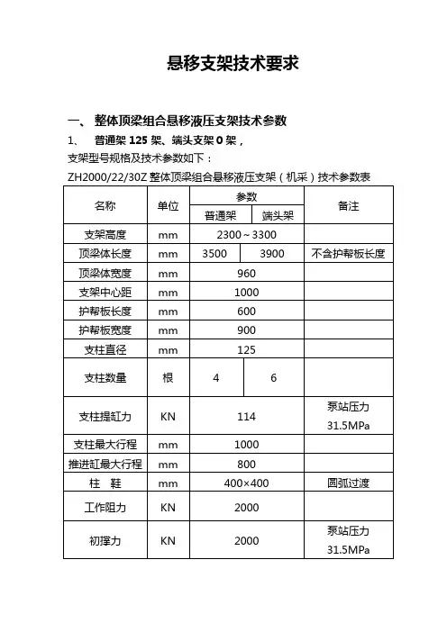 悬移支架技术要求1