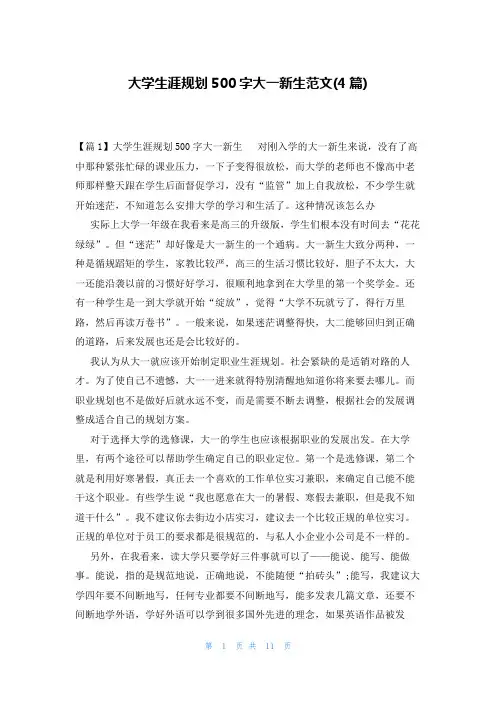大学生涯规划500字大一新生范文(4篇)