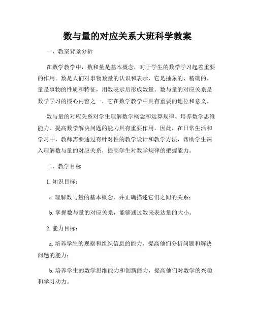 数与量的对应关系大班科学教案