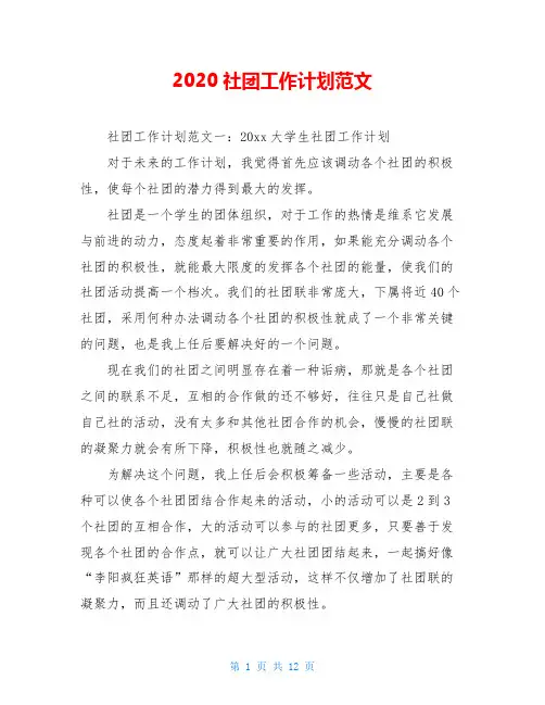 2020社团工作计划范文