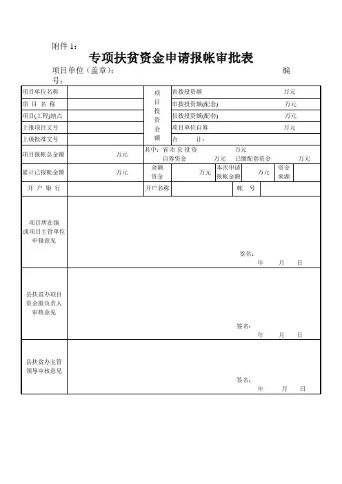 专项扶贫资金申请报帐审批表