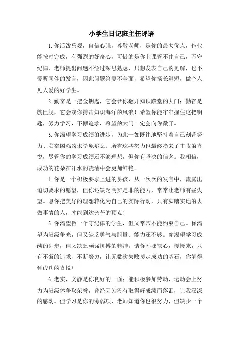 小学生日记班主任评语