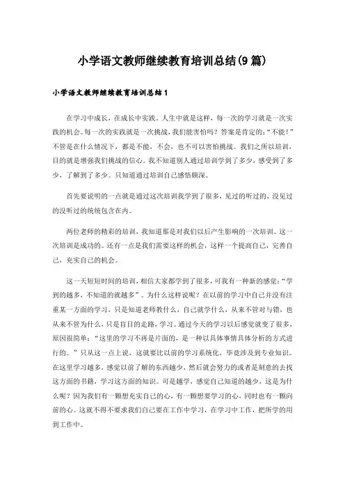 小学语文教师继续教育培训总结(9篇)