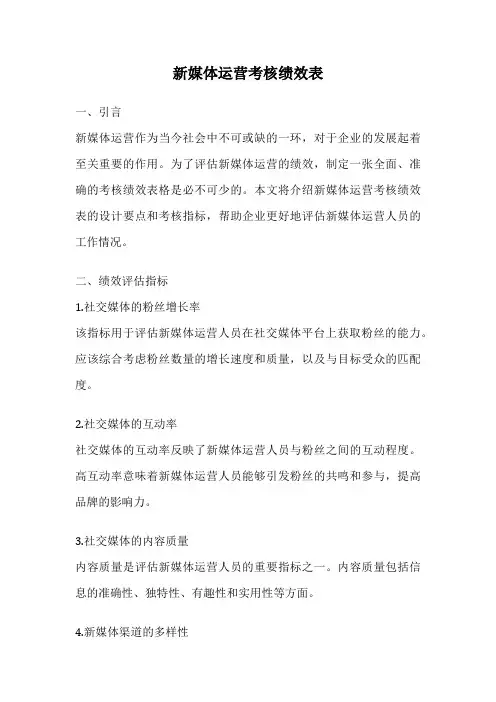 新媒体运营考核绩效表