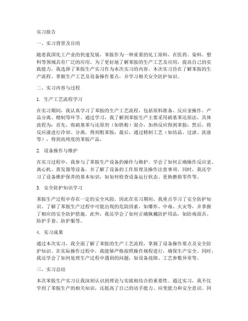 苯胺实习报告