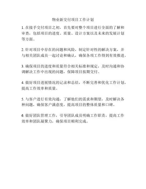 物业新交付项目工作计划
