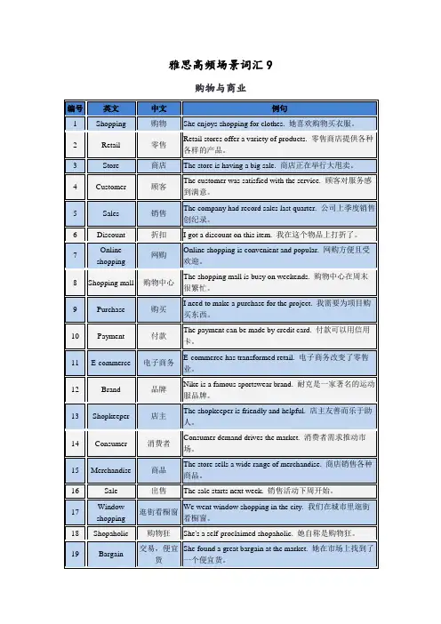 雅思高频场景词汇9