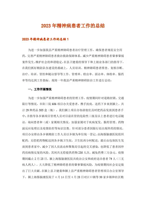2023年精神病患者工作的总结