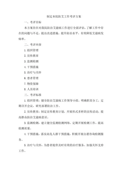 制定本院防艾工作考评方案