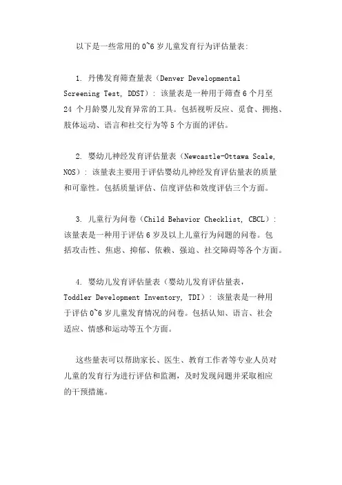 0~6岁儿童发育行为评估量表
