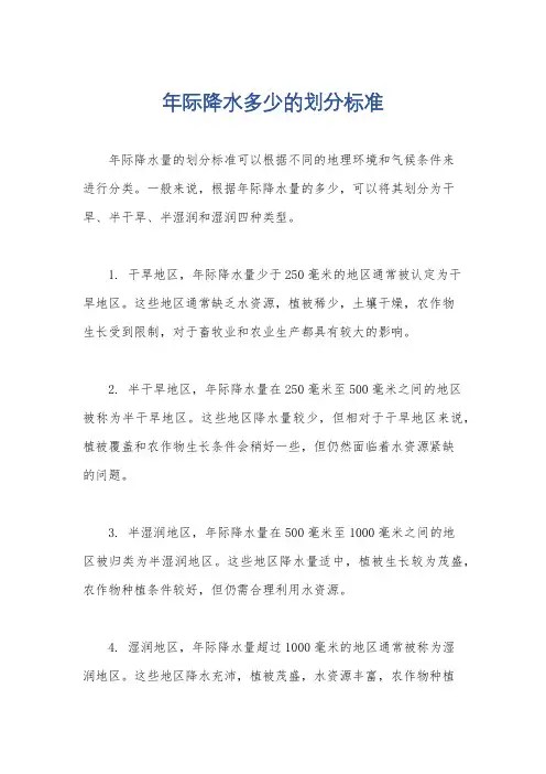 年际降水多少的划分标准