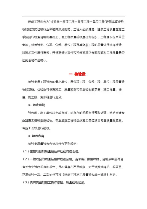 工程项目质量验收分类及验收标准概述