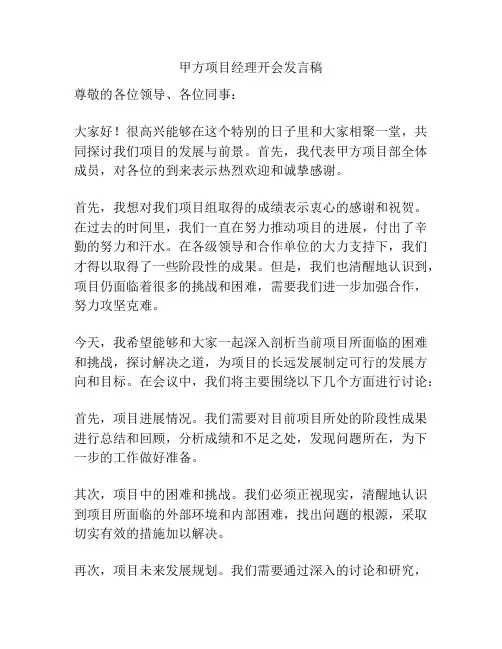 甲方项目经理开会发言稿