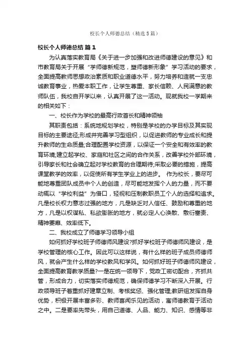 校长个人师德总结（精选5篇）