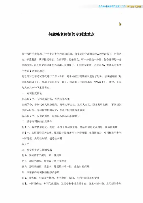 何越峰老师划的专利法重点