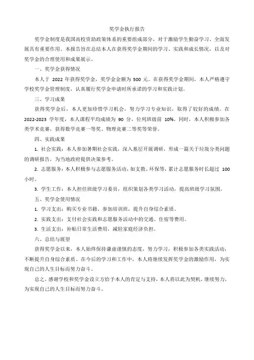 奖学金 执行报告