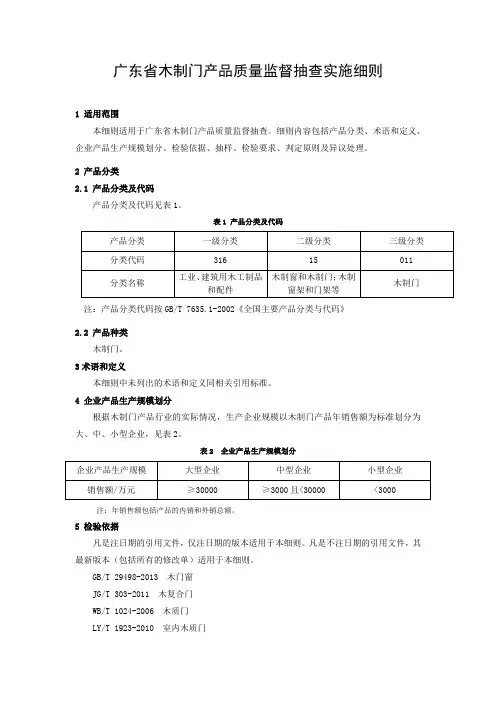 广东省木制门产品质量监督抽查实施细则