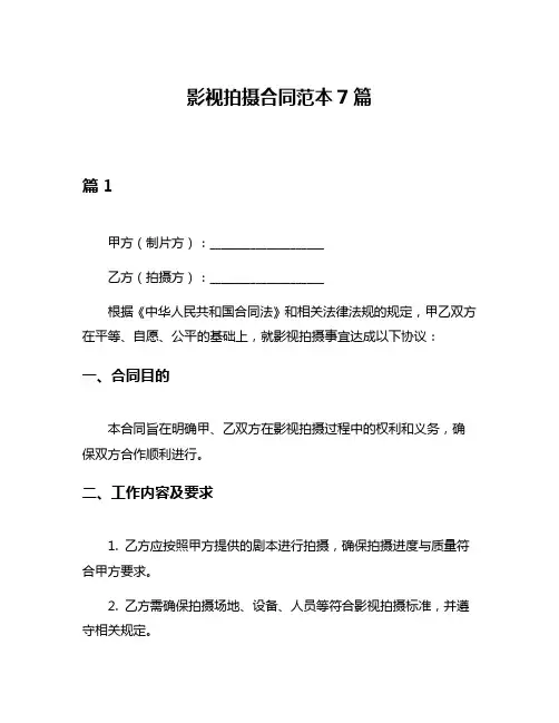 影视拍摄合同范本7篇