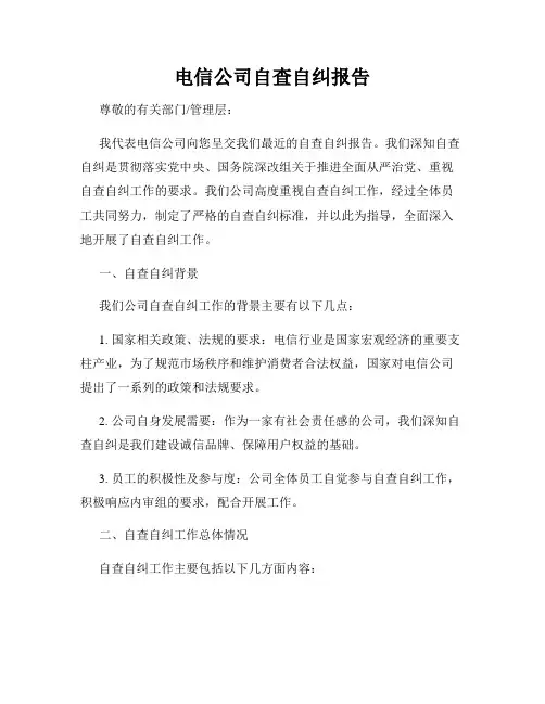 电信公司自查自纠报告
