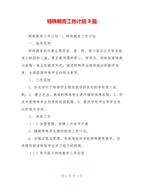 特殊教育工作计划3篇