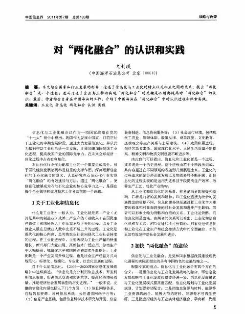 对“两化融合”的认识和实践