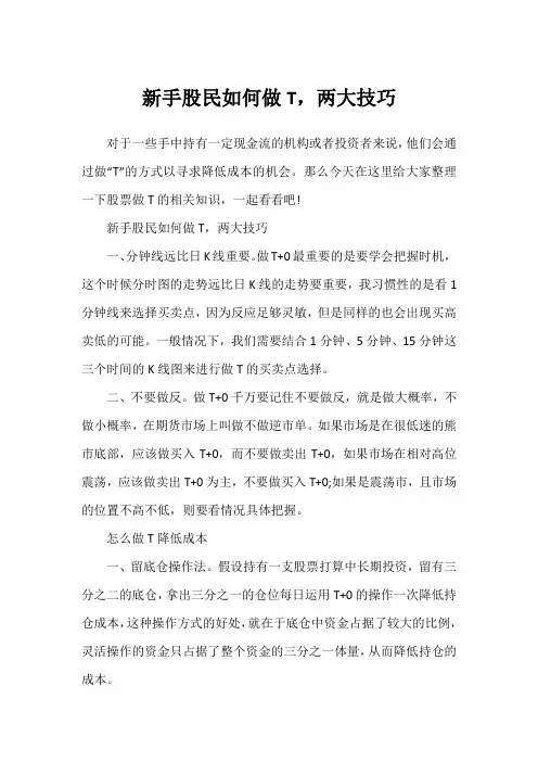 新手股民如何做T,两大技巧