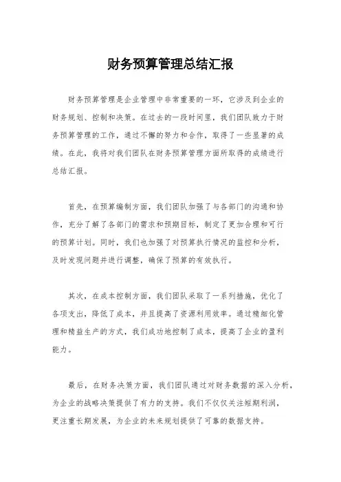 财务预算管理总结汇报