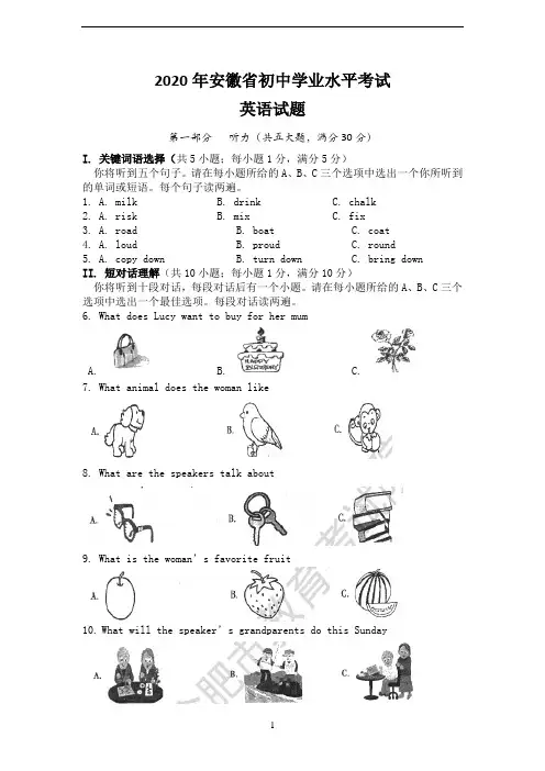 2020年安徽省中考英语试卷及答案