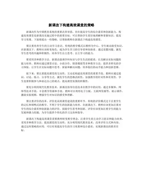 新课改下构建高效课堂的策略