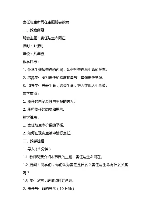 责任与生命同在主题班会教案