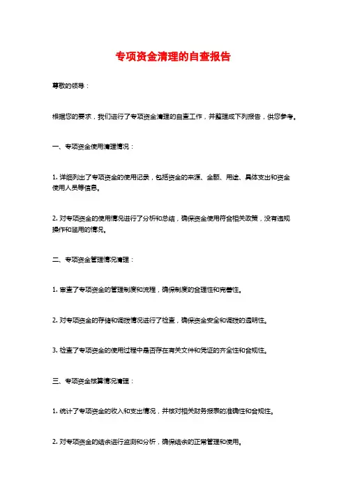 专项资金清理的自查报告