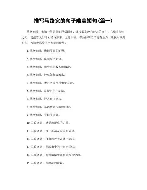 描写马路宽的句子唯美短句(精选2篇)