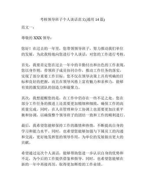 考核领导班子个人谈话范文(通用14篇)
