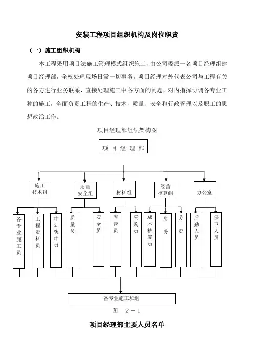 安装工程项目组织机构及岗位职责